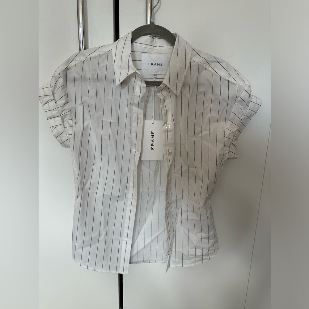 White Button Down with Brown Stripes